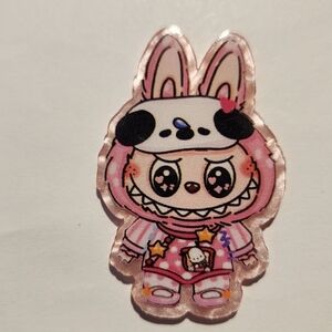 Acrylic Flatback Labub Pink‎ Pajamas Focal Bead Badge Clip Charms Keychain